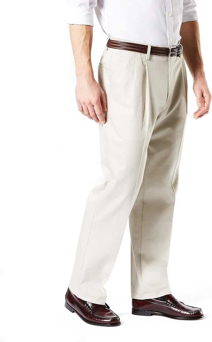 Dockers Men's Classic Fit Signature Lux Cotton Stretch Pants-Pleated, Tan, 40W x 29L