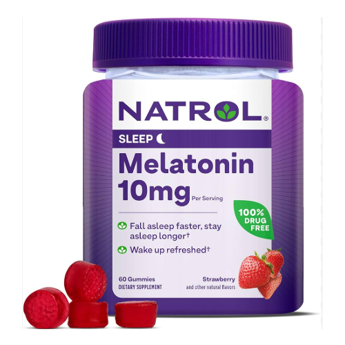 Natrol Melatonin Sleep Aid Gummies, Fall Asleep Faster, Strawberry, 10mg, 60 Count