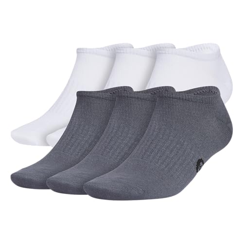 adidas Men's Superlite Classic No Show Socks Low-Profile fit, Arch-Compression and Lightweight Breathable Construction (6-Pair), White/Black/Onix Grey, Large