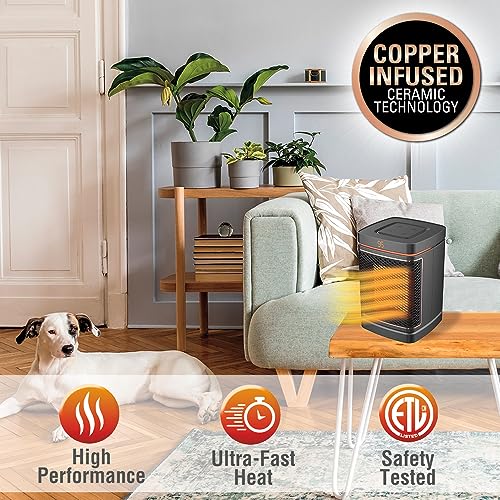 Ontel Handy Heater Copper Core Pure Warmth Ceramic Space Heater (1500 W), Adjustable Thermostat, Portable Heater for the Bedroom, Office, Garage & More, Quiet Small Space Heater