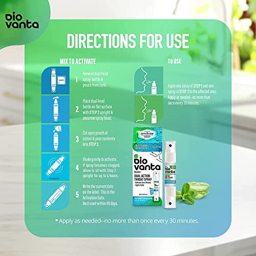 Biovanta Natural Ingredients Throat Spray for Cold and Sore Throat, Sugar-Free Dual Action 5 Milliliter Bottle