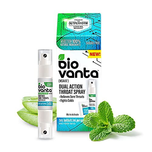 Biovanta Natural Ingredients Throat Spray for Cold and Sore Throat, Sugar-Free Dual Action 5 Milliliter Bottle