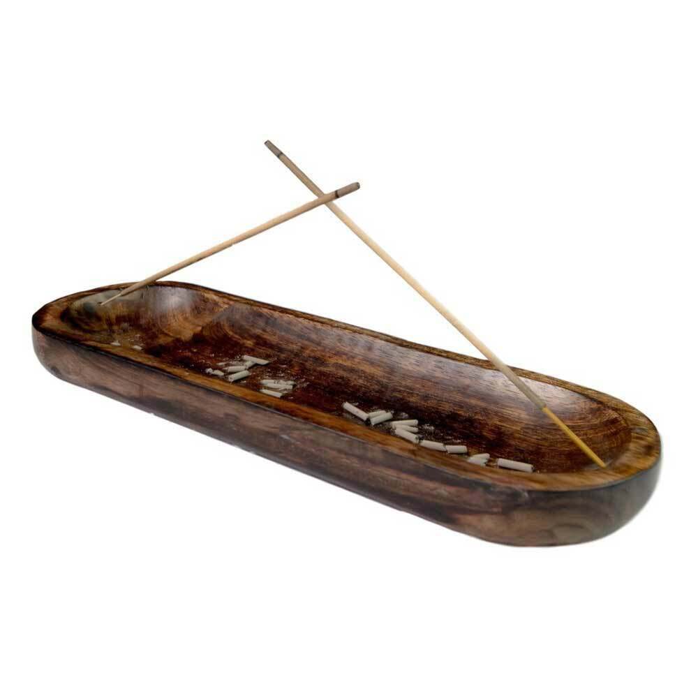 Kasa Style Wood Double Incense Sticks Holder Burner - Large Ash Catcher Handmade
