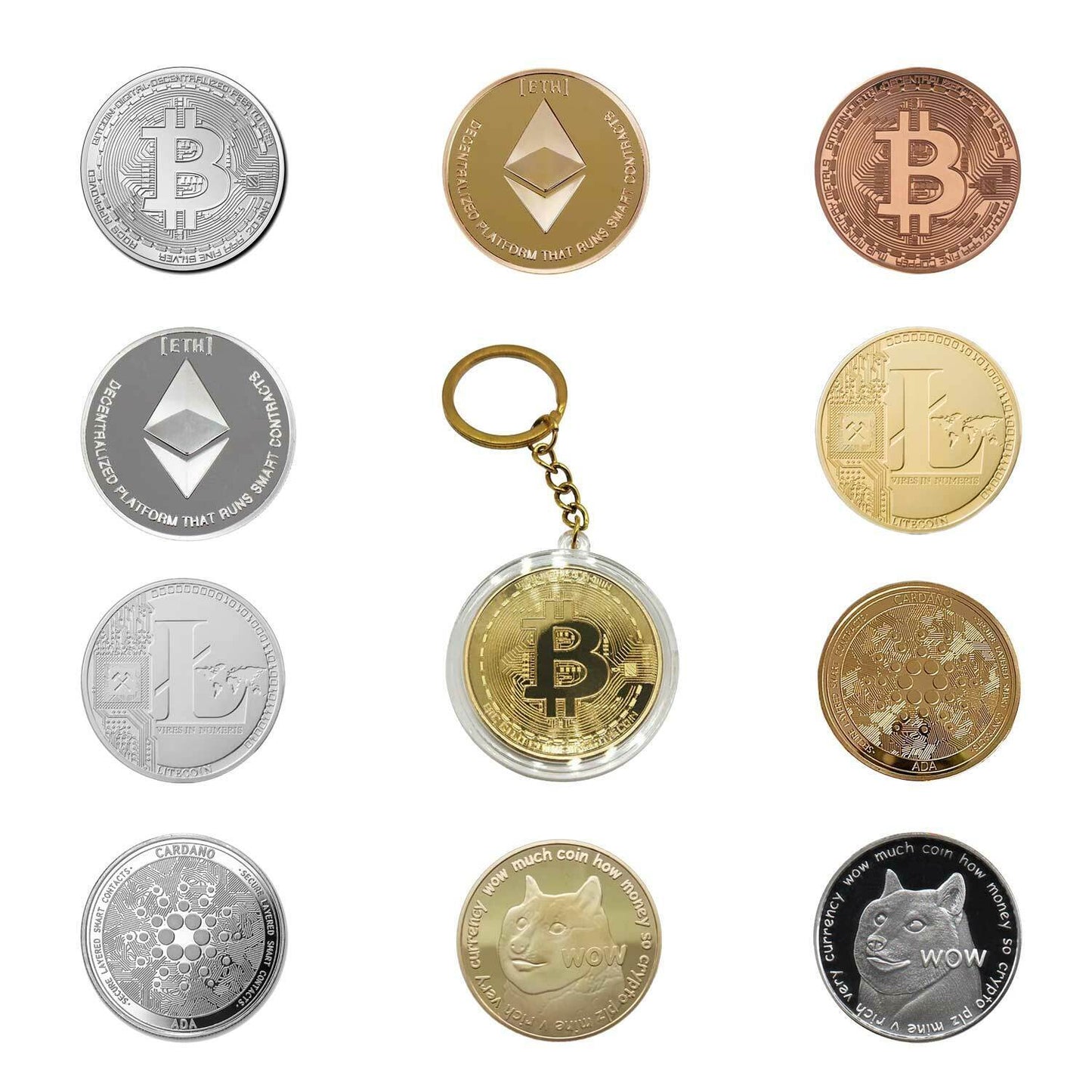Cryptocurrency Collectors Edition 40mm Crypto Coin Keychain Capsule Set Bitcoin