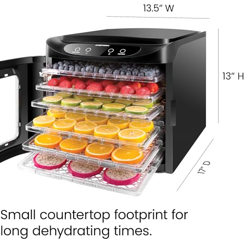Chefman Food Dehydrator Machine, Touch Screen Electric Multi-Tier Preserver, Meat or Beef Jerky Maker, Fruit Leather, Vegetable Dryer w/ 6 Slide Out Drying Rack Trays & Transparent Door, Black