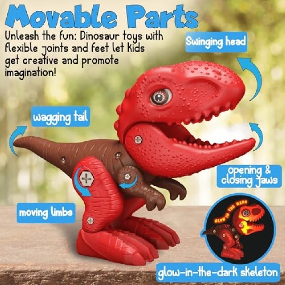Build your own Dinosaur - Glows in the Dark and Roars - Movable Pieces - Fun and Educational STEM Screw Together Build Toys - Ages 3+