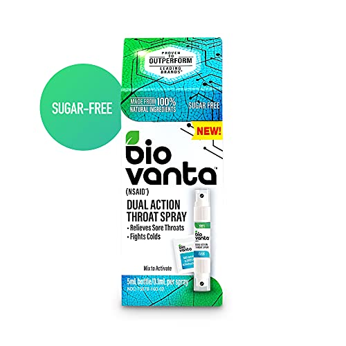 Biovanta Natural Ingredients Throat Spray for Cold and Sore Throat, Sugar-Free Dual Action 5 Milliliter Bottle