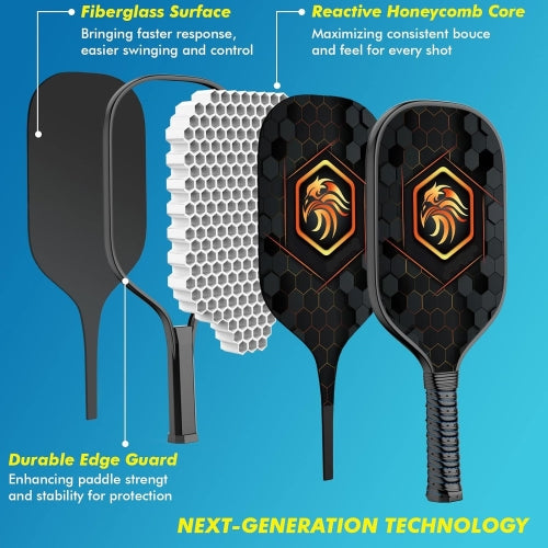 Pickleball Paddles - Pickleball Raquette Set of 2 Pro Pickleball Paddle, Polypropylene Honeycomb Core Lightweight Pickleball Paddles Set of 2, 4 Pickle Balls & Carry Bag