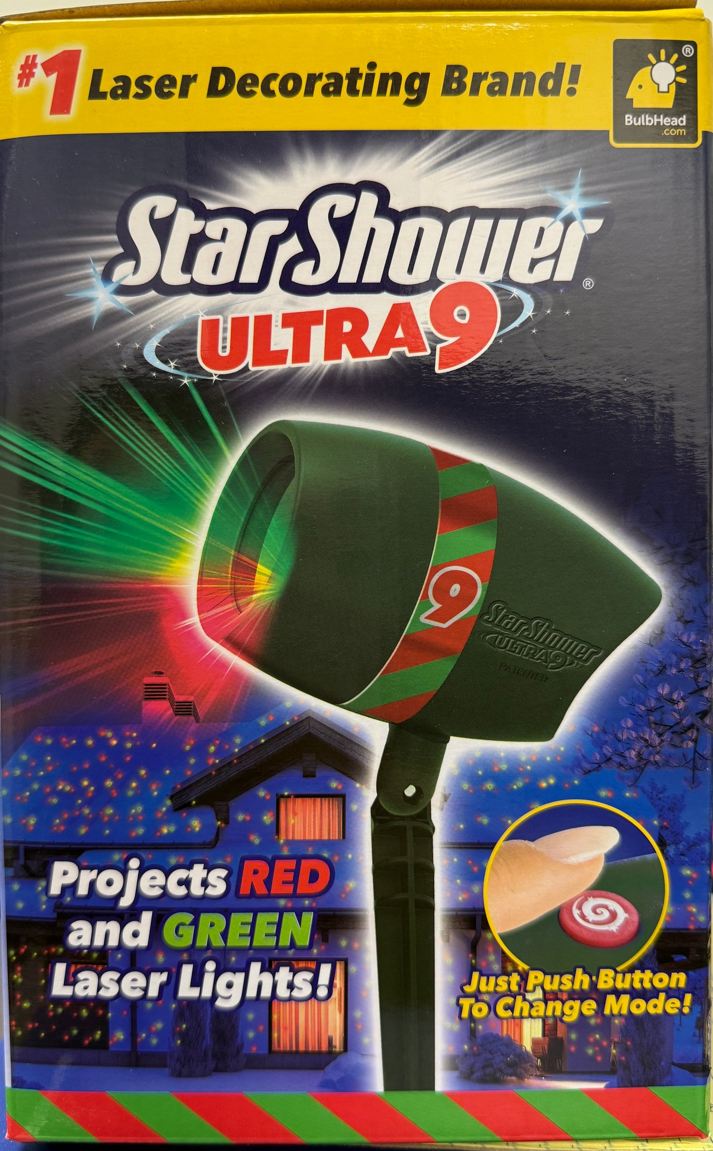 Star Shower Ultra 9 AS-SEEN-ON-TV with 9 Enhanced Modes for Spectacular Outdoor Holiday Laser Lighting with Thousands of Lights Covering 3200 Square feet, Green, 8.5 in