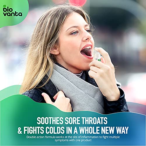 Biovanta Natural Ingredients Throat Spray for Cold and Sore Throat, Sugar-Free Dual Action 5 Milliliter Bottle