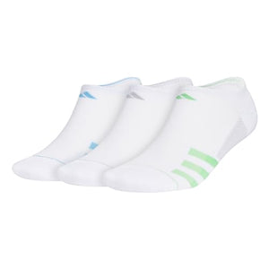 adidas Men's Superlite Stripe 3 No Show Socks (3-Pair), White/Semi Green Spark/Semi Blue Burst, Large