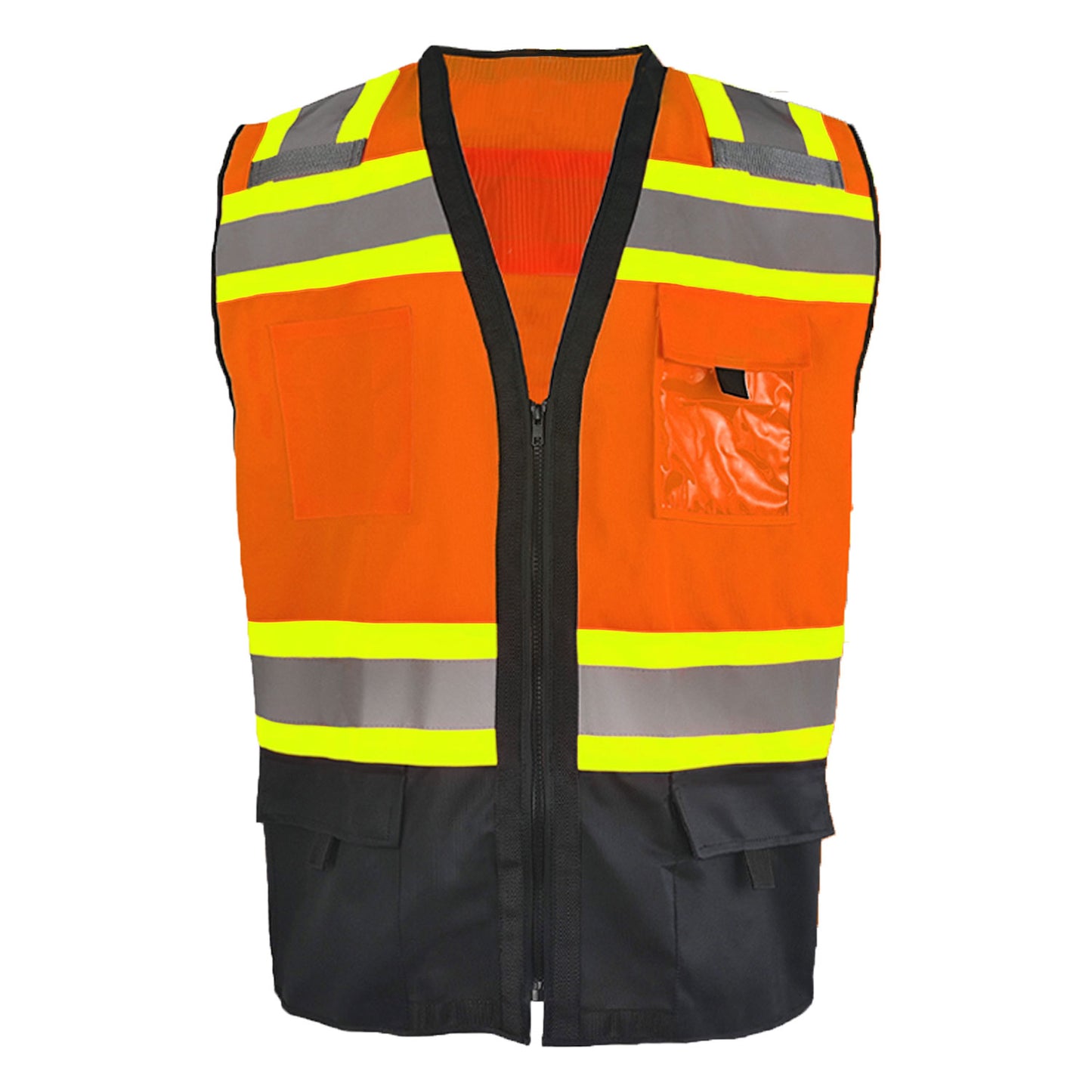 Kasa Style Class 2 High Visibility Safety Unisex Vest Durable Hi Vis Gear 8 Pockets, Reflective Stripes Construction, Night Work Outdoor Sizes M to 7X