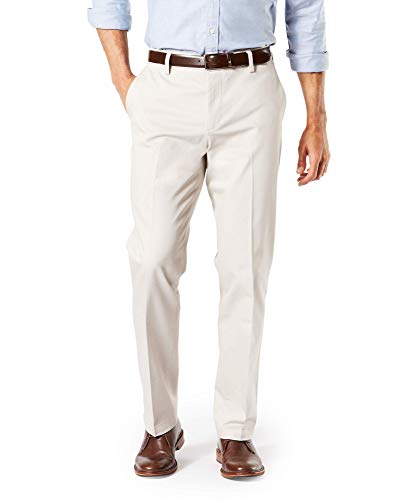 Dockers Men's Straight Fit Signature Lux Cotton Stretch Khaki Pant-Creased, Cloud, 38W x 34L