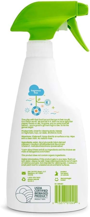 Babyganics Toy & Highchair Cleaner, Pack of 3, Fragrance-Free Multipurpose Household Cleaning Spray for Kids Toys, High Chair, and More, Child Safe, 17oz Spray Bottles