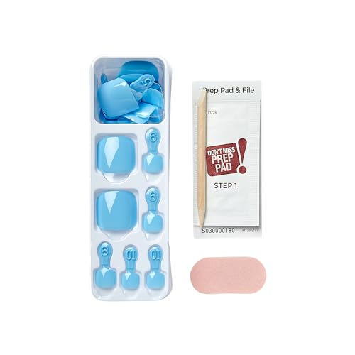 KISS imPRESS Color No Glue Pedi Press-On Toenails, Light Bule, Squoval Shape, Includes 24 Nails, Prep Pad, 1 Manicure Stick, 1 Mini File