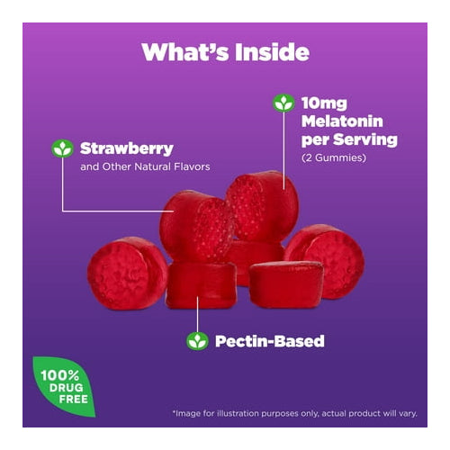 Natrol Melatonin Sleep Aid Gummies, Fall Asleep Faster, Strawberry, 10mg, 60 Count