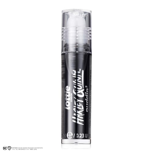 Lottie London x Harley Quinn Puddin’ pH Color Changing Lip Oil in Black, Nourishing lip oil to adapt to the natural pH in your lips for a unique flush of color