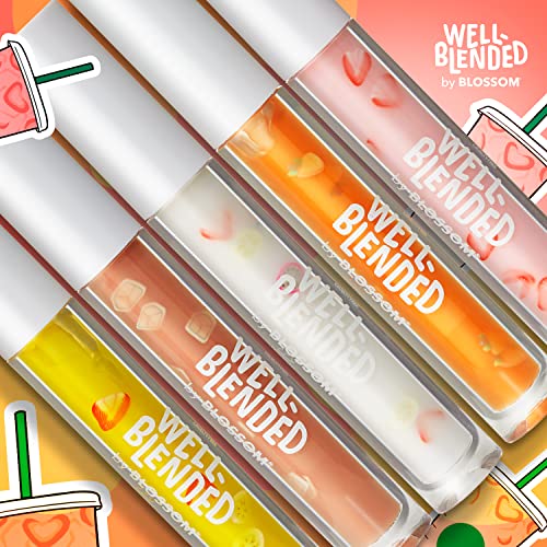 Blossom Lip Gloss Well Blended Fruit Flavored Smoothie Inspired Moisturizing Lip Care, Hydrating Lip Gloss with Wand Applicator, 0.10oz, Just Peachy