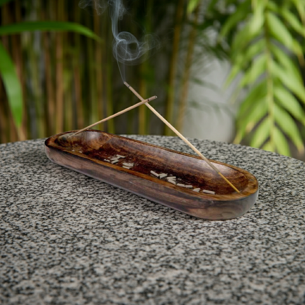 Kasa Style Wood Double Incense Sticks Holder Burner - Large Ash Catcher Handmade