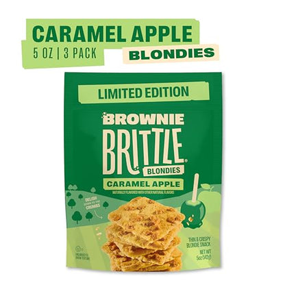 Brownie Brittle – Caramel Apple Blondie Thin and Crispy Sweet Snacks (Pack of 3, 5 oz), Rich Gourmet Brownie Bites Dessert