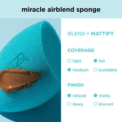 Real Techniques Miracle Airblend Makeup Sponge, Matte Makeup Blending Sponge, For Liquid, Cream, & Powder Products, Offers Medium To Full Coverage, Foundation Sponge, Latex-Free Foam, 2 Count