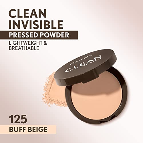 Covergirl Clean Invisible Pressed Powder, Lightweight, Breathable, Vegan Formula, Buff Beige 125, 0.38oz