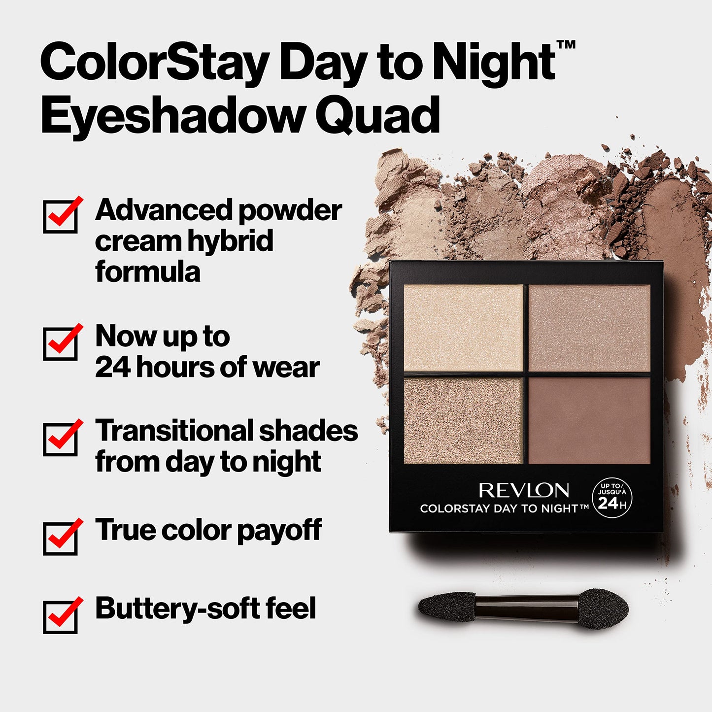 Revlon ColorStay Day to Night Eyeshadow Quad, Longwear Shadow Palette with Transitional Shades and Buttery Soft Feel, Crease & Smudge Proof, 560 Stylish, 0.16 oz