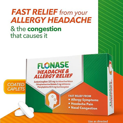 Flonase Headache and Allergy Relief Caplets with Acetaminophen 325 mg, Chlorpheniramine Maleate 4 mg and Phenylephrine HCl 10 mg Per 2 Caplet Dose - 96 Caplets