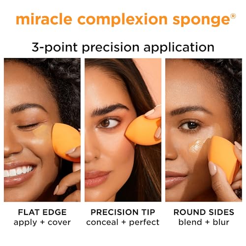 Real Techniques Miracle Complexion Sponge, Makeup Blender for Liquid and Cream Foundation, Full Coverage, Streak-Free Professional Makeup Tool, Cruelty Free, Vegan, Latex Free, 4 Count