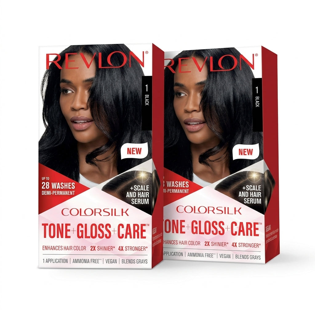 2 Pack Revlon ColorSilk Tone + Gloss + Care Demi-Permanent Hair Color 1 Black