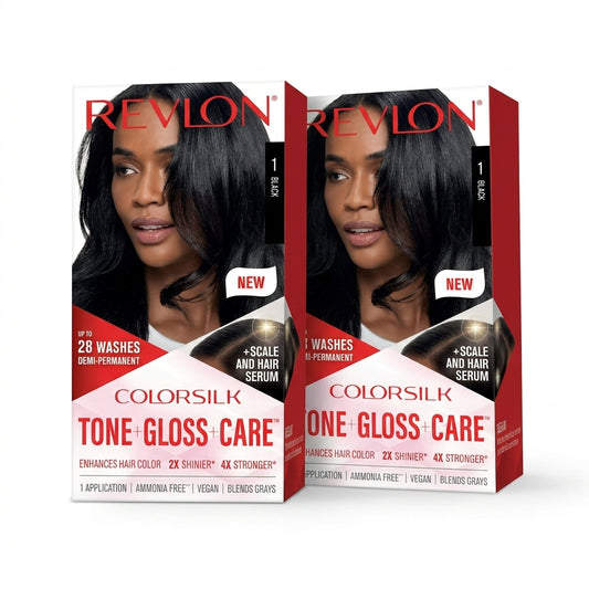 2 Pack Revlon ColorSilk Tone + Gloss + Care Demi-Permanent Hair Color 1 Black