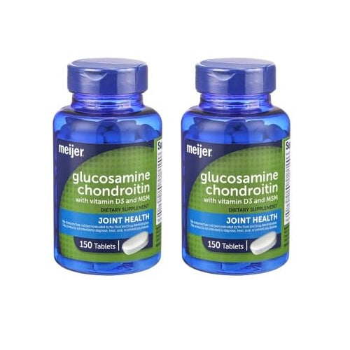 Meijer Glucosamine 1500mg & Chondroitin  Vitamin D3 and MSN - Supports Joint Health - 2 Pack of 150 Tablets - 5 Month Supply