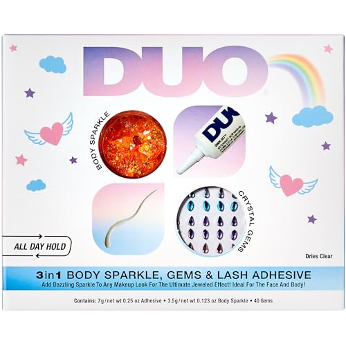 DUO 3 in 1 Believe & Dream Holiday 3-pair Gift Set, Includes DUO Clear Quick-Set Adhesive, Crystal Gems and Body Sparkle, 1-pack