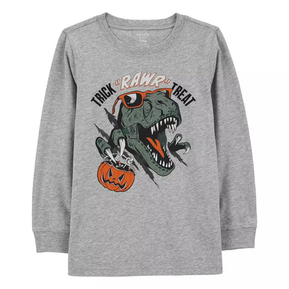 Carter’s Halloween Dinosaur T-shirt Boys Trick Rawr Treat Gray Top Size 7