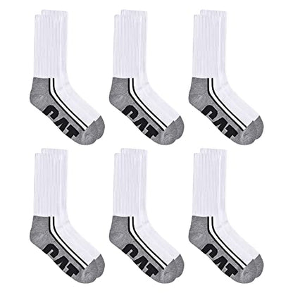 Caterpillar Men's 6-Pack Half Cushioned Crew Socks, White Logo, Large