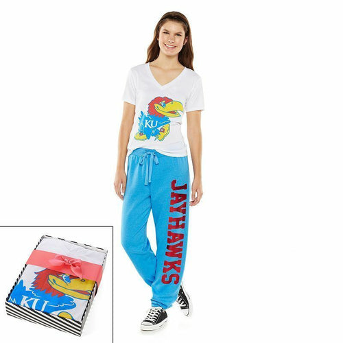 University of Kansas Junior V-Neck Cotton Shirt and Sweatpants 2-Piece Set NO BO