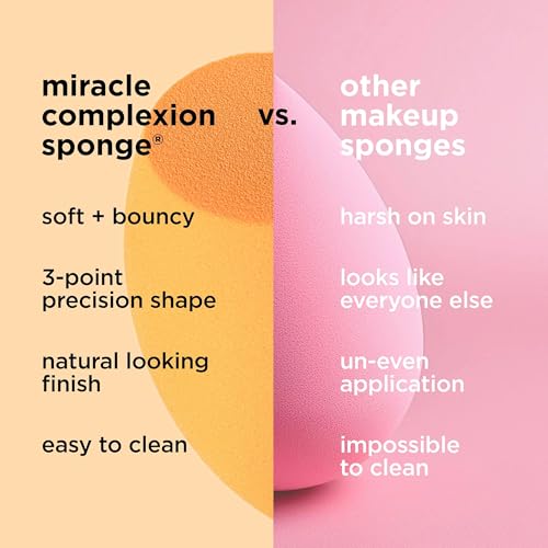 Real Techniques Miracle Complexion Sponge, Makeup Blender for Liquid and Cream Foundation, Full Coverage, Streak-Free Professional Makeup Tool, Cruelty Free, Vegan, Latex Free, 4 Count