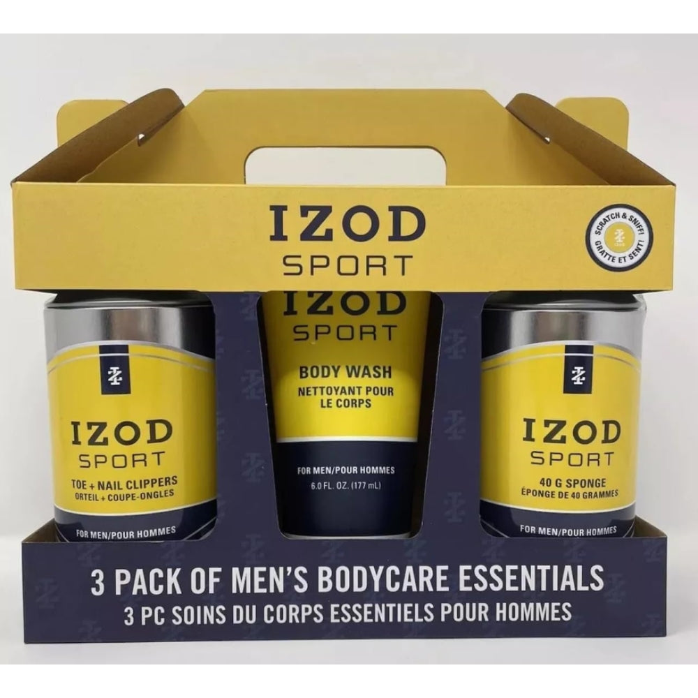 IZOD Sport 3 Pack Body Care, Toe & Nail Clippers, Body Wash and 40g Sponge