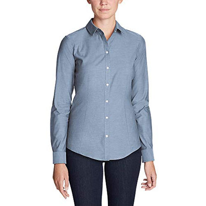 Eddie Bauer Women's Wrinkle-Free Easy Care Long-Sleeve Shirt Solid Chambry XL