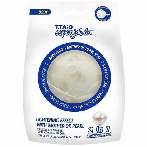 T.Taio Esponjabon Mother of Pearl Shower Bath Pouf Soap Sponge, Skin Lightening Effect, 1 Pouf
