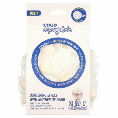 T.Taio Esponjabon Mother of Pearl Shower Bath Pouf Soap Sponge, Skin Lightening Effect, 1 Pouf