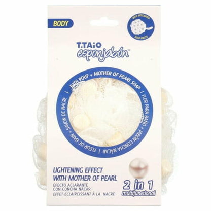 T.Taio Esponjabon Mother of Pearl Shower Bath Pouf Soap Sponge, Skin Lightening Effect, 1 Pouf