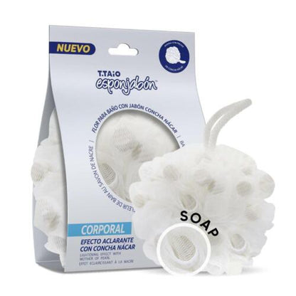 T.Taio Esponjabon Mother of Pearl Shower Bath Pouf Soap Sponge, Skin Lightening Effect, 1 Pouf
