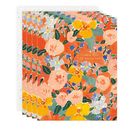 Legacy Red Orange Floral Orange 5.5 x 4.25 Paper Thank You Greeting Seeds Cards Pack of 4