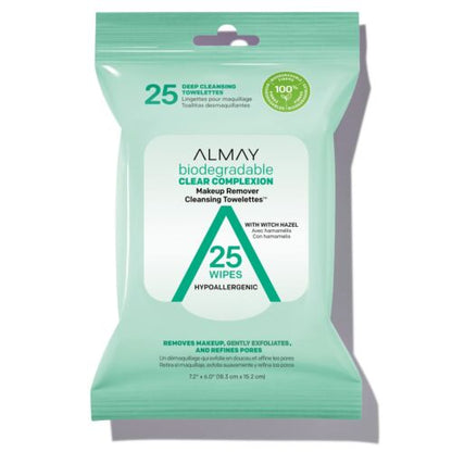 Almay Biodegradable Clear Complexion Makeup Remover Cleansing Towelettes, 25 wipes (2 Pack)