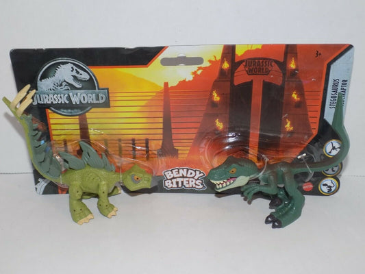 Mattel Jurassic World 2pk Bendy Biters Figures â€¢ STEGOSAURUS & VELOCIRAPTOR