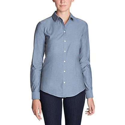 Eddie Bauer Women's Wrinkle-Free Easy Care Long-Sleeve Shirt Solid Chambry XL