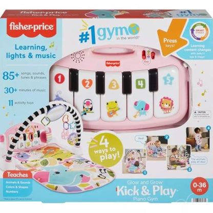 Fisher-Price Glow & Grow Kick and Play Gym - Pink Baby Playmat with 4 Ways to Play, Smart Stages Learning, 10 Linkable Toys, and Removable Piano for Newborn and Up