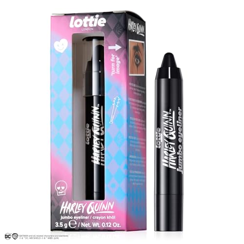 Lottie London x Harley Quinn Jumbo Eyeliner, Buttery Black jumbo eyeliner pencil with a rich pigment and color pay off for an effortless smokey eye look