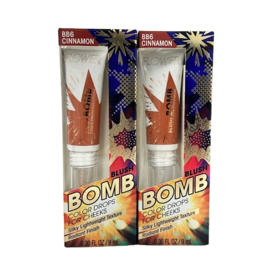 Flower Beauty Blush Bomb Color Drops for Cheeks, BB6 Cinnamon (2 Pack)